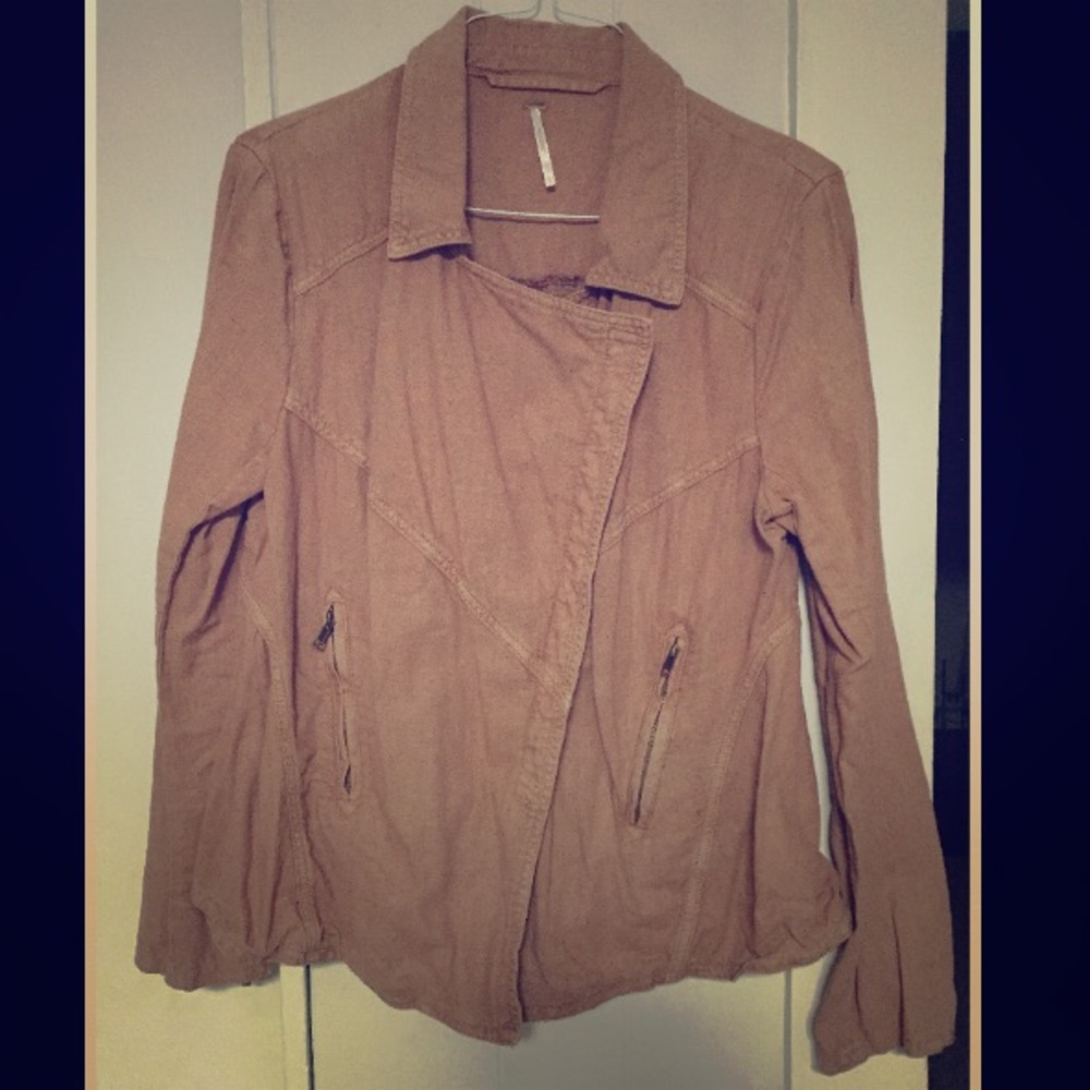 FREE PEOPLE MOTO Jacket Rosewood Linen Large